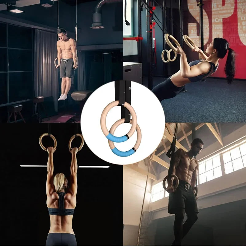 Wood Gymnastics Rings with Adjustable Straps