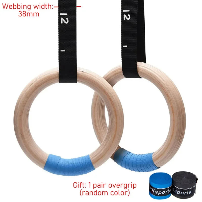 Wood Gymnastics Rings with Adjustable Straps
