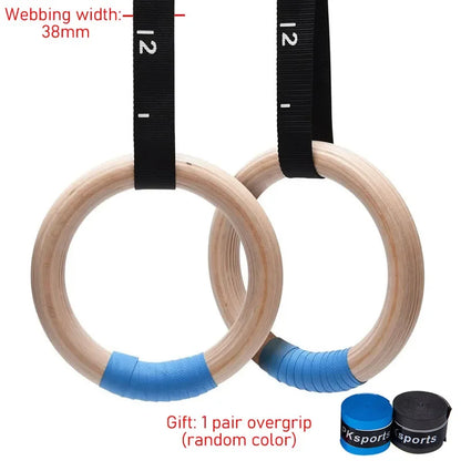 Wood Gymnastics Rings with Adjustable Straps