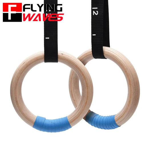 Wood Gymnastics Rings with Adjustable Straps