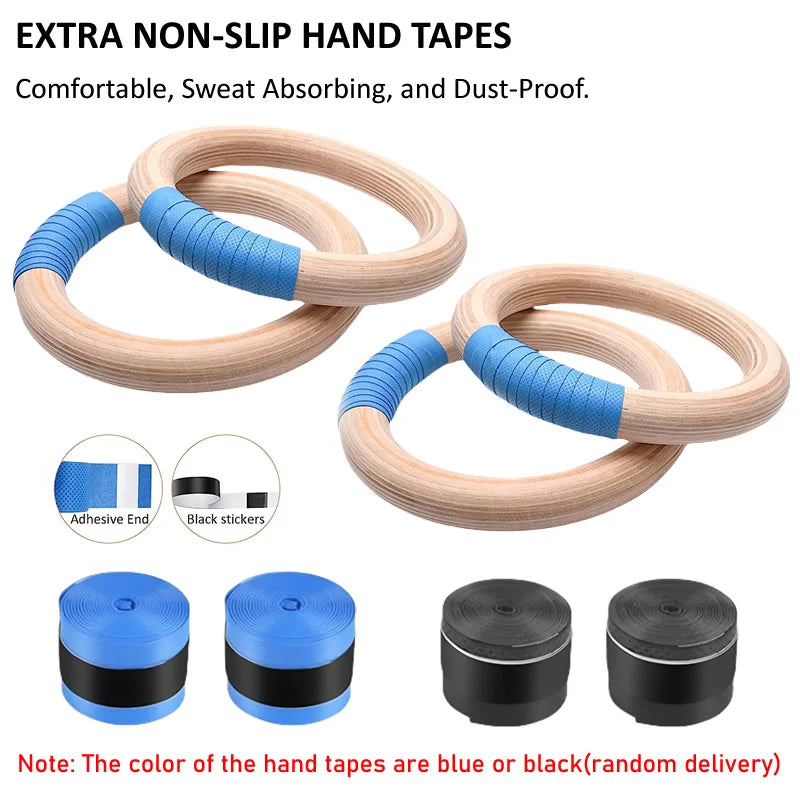 Wood Gymnastics Rings with Adjustable Straps